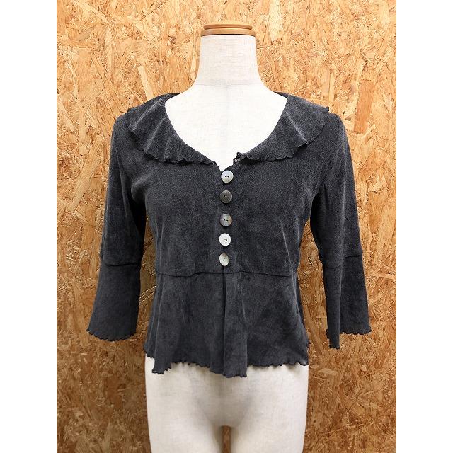 ZEROZONE ゼロゾーン 2 レディース ショートトップス 7分袖 フリルカラー レーヨン100%(内側：ナイロン100%) チャコールグレー系 | 