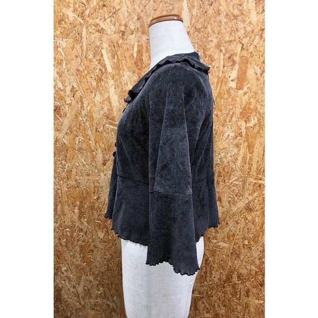 ZEROZONE ゼロゾーン 2 レディース ショートトップス 7分袖 フリルカラー レーヨン100%(内側：ナイロン100%) チャコールグレー系 |  | 01