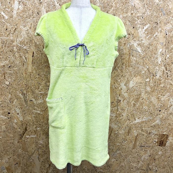 ウイング Wing フリースチュニック ワンピース ルームウェア 裏地無し Vネック 半袖 ポリエステル100% M グリーン 黄緑 レディース | Wing