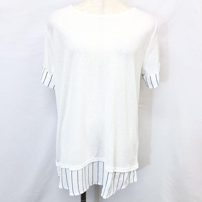 ザショップ ティーケー THE SHOP TK 薄手 レイヤードカットソー ストライプ 半袖 ポリエステル100% F ホワイト 白 レディース