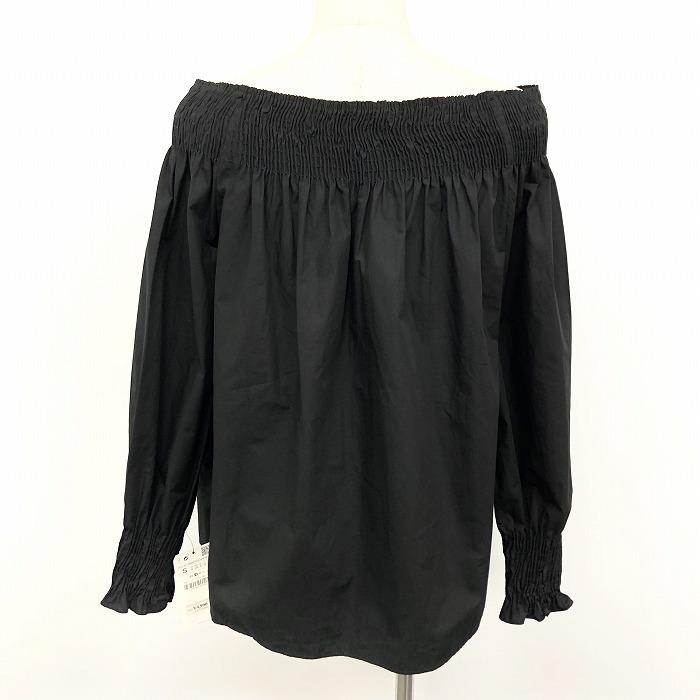 【新品】ZARA BASIC ザラベーシック S レディース プルオーバー オフショルダー シャーリング ブラウス シャツ トップス 長袖 綿100% 黒 | ZARA BASIC | 01