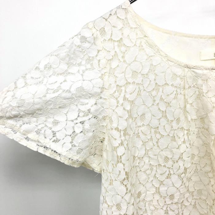 グローブ grove 薄手 花柄レーストップス プルオーバー 裏地付き フレンチスリーブ 半袖 綿×ナイロン M オフホワイト 白系 レディース | grove | 01