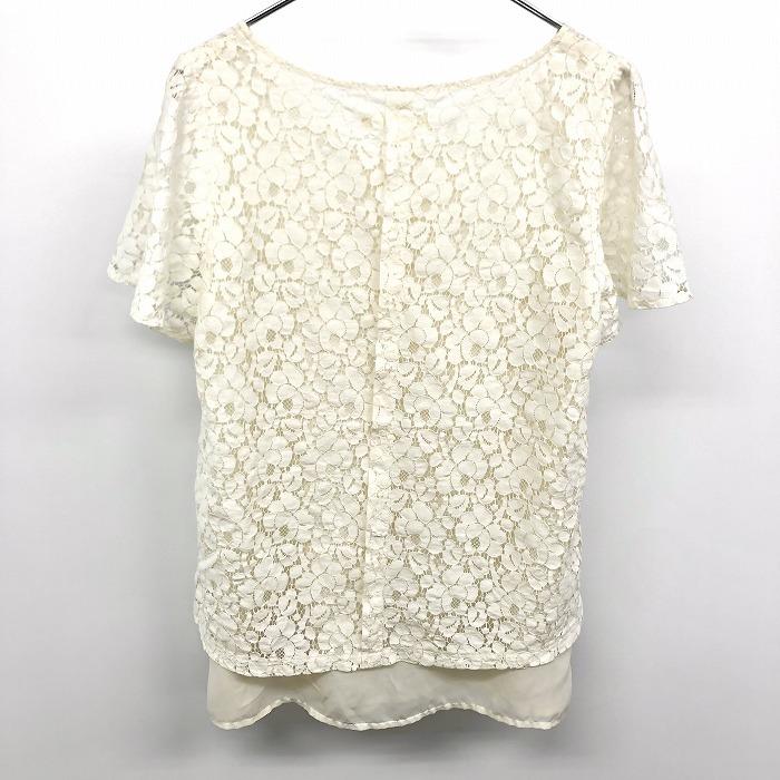 グローブ grove 薄手 花柄レーストップス プルオーバー 裏地付き フレンチスリーブ 半袖 綿×ナイロン M オフホワイト 白系 レディース | grove | 02