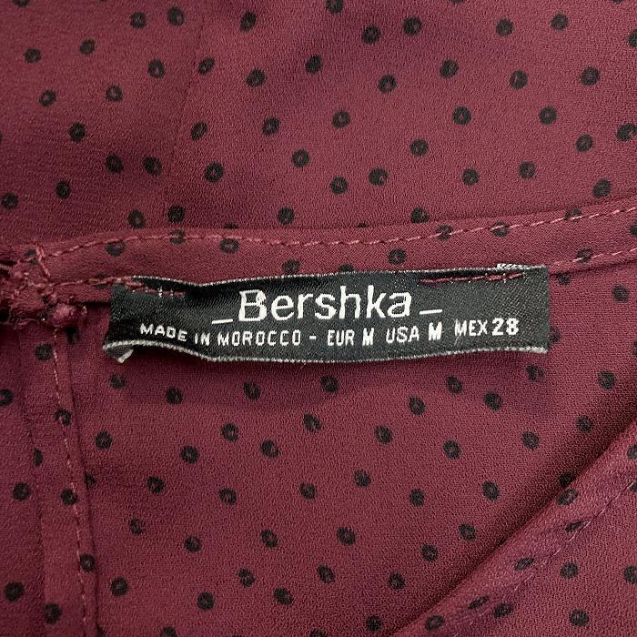 ベルシュカ Bershka 薄手 シフォントップス ヒョウ柄風のドット柄 袖に一部編み上げ風レース 7分袖 M ボルドー 赤系 レディース | Bershka | 02