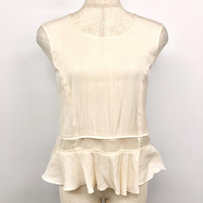 JILL STUART 薄手 プルオーバー 裾フレア トップス 透け感 一部シースルー 無地 ポリ100% S ライトベージュ オフホワイト系 レディース | JILL STUART