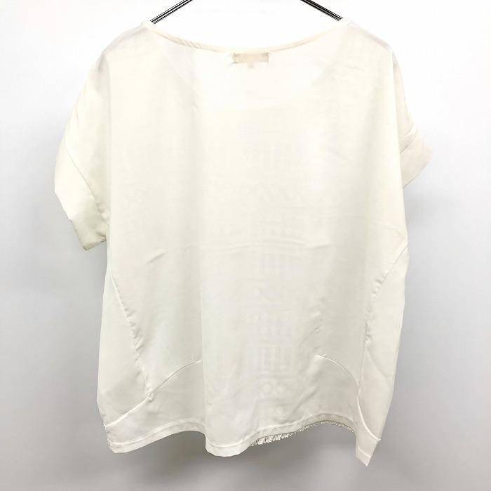 HUSHUSH - 3 (L) レディース 女性 薄手 プルオーバー フロントレーストップス 裏地無し バンドスリーブ 半袖 ポリ100% オフホワイト 白系 | HusHusH | 01