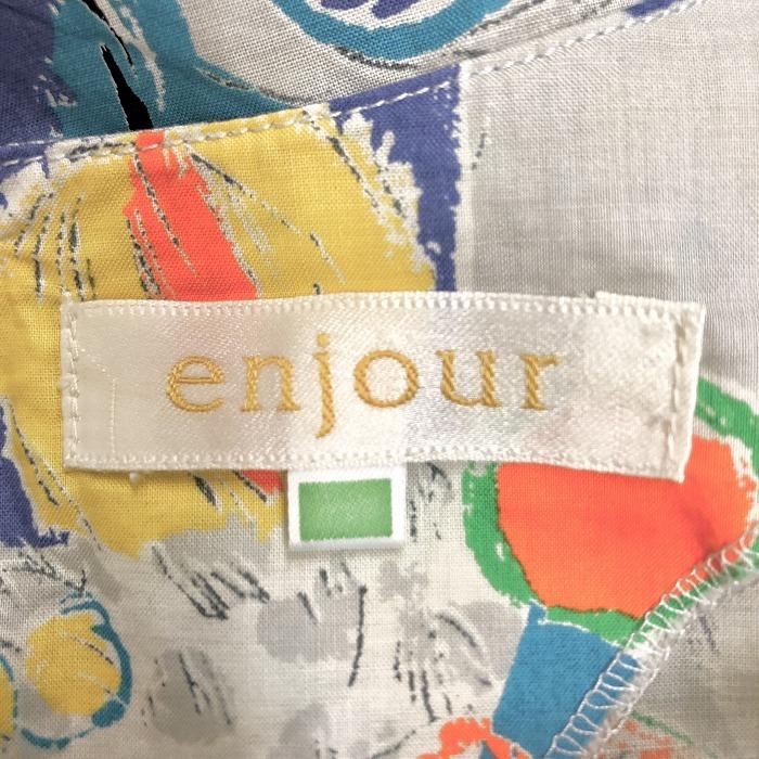 enjour 薄手 プルオーバーブラウス シャツ 背中レースアップ 厚手の後付け肩パッド 総柄 半袖 日本製 綿100% マルチカラー レディース | レナウン | 03