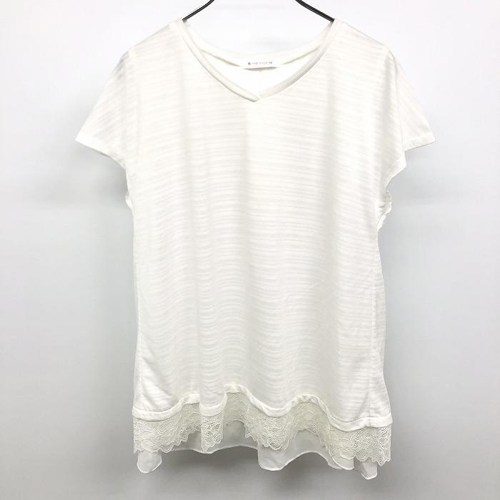 THE SHOP TK 薄手 透け感 花柄裾レース プルオーバートップス 内側がシフォンノースリーブ 半袖 ポリ×レーヨン F 白 レディース | THE SHOP TK