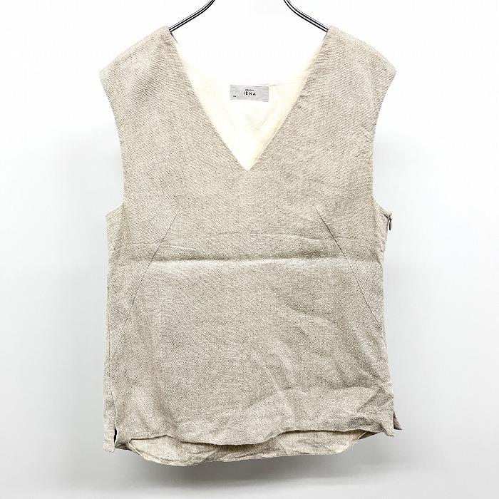 IENA イエナ - レディース プルオーバー トップス ノースリーブ Vネック 無地 サイドファスナー 日本製 リネン×シルク ベージュ系 | IENA
