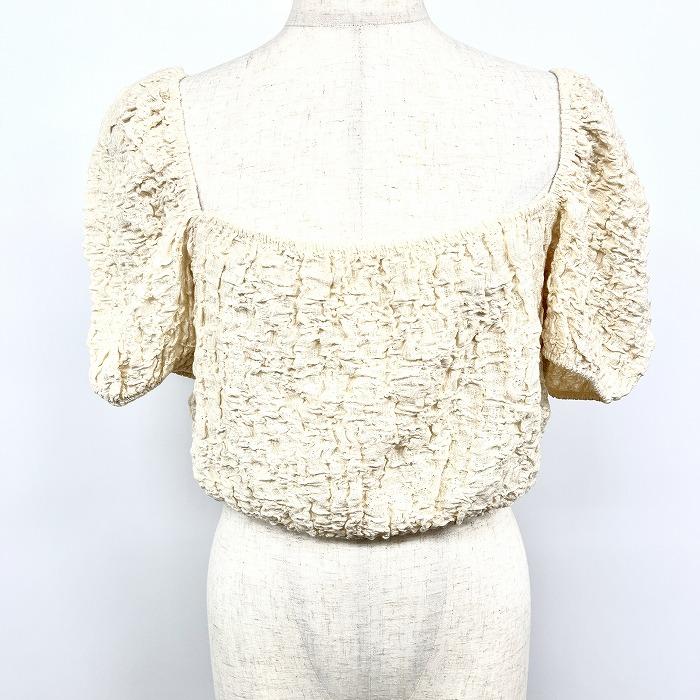 ザラ ZARA ギャザーチューブトップ 半袖 袖付き パフスリーブ ショート丈 綿×ポリエステル×ポリウレタン L アイボリー レディース