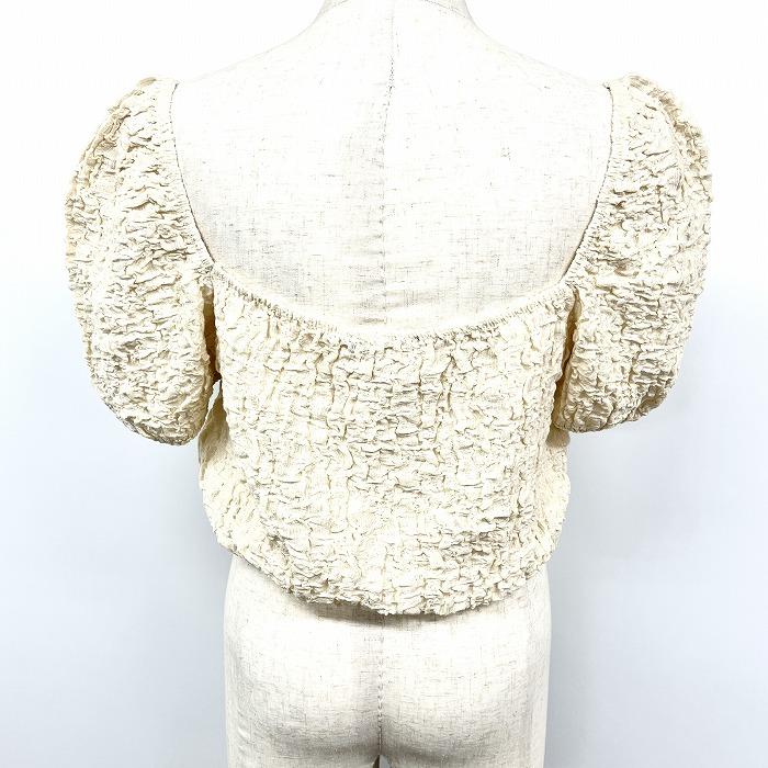 ザラ ZARA ギャザーチューブトップ 半袖 袖付き パフスリーブ ショート丈 綿×ポリエステル×ポリウレタン L アイボリー レディース