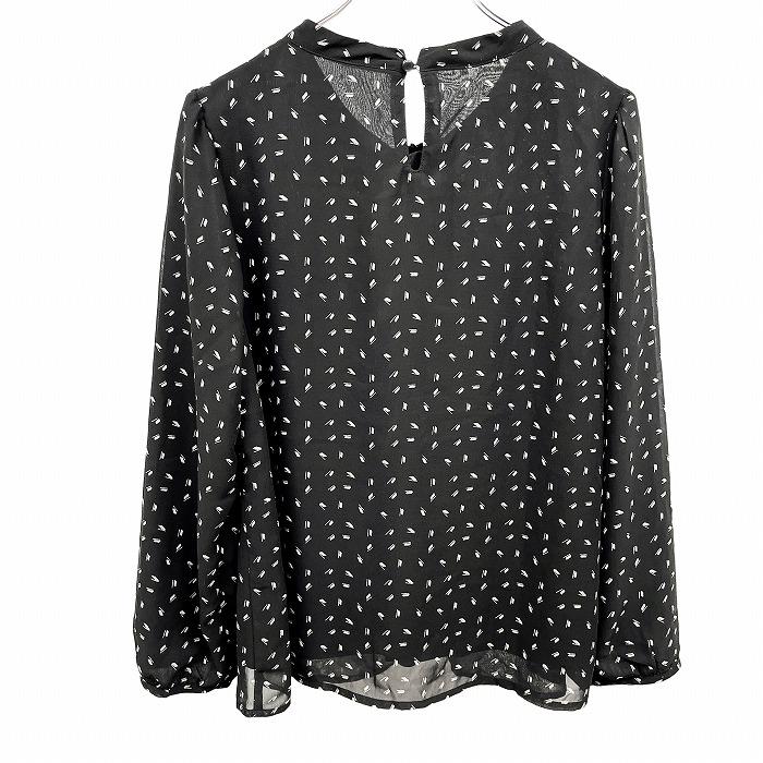 DRESKIP スカーフネック プルオーバー シフォントップス シャツ 長袖 総柄 薄手 裏地付き ポリ100% M ブラック 黒×白×茶 レディース | DRESKIP | 01