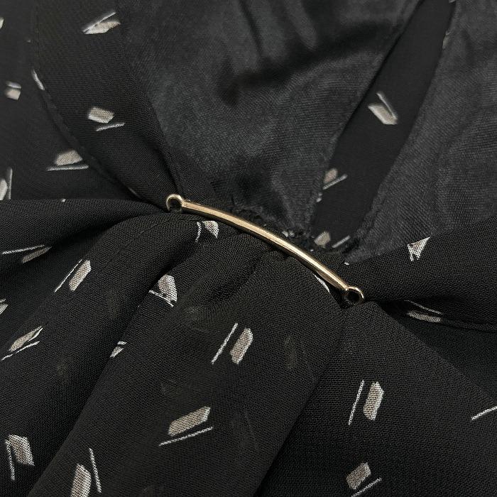 DRESKIP スカーフネック プルオーバー シフォントップス シャツ 長袖 総柄 薄手 裏地付き ポリ100% M ブラック 黒×白×茶 レディース | DRESKIP | 02