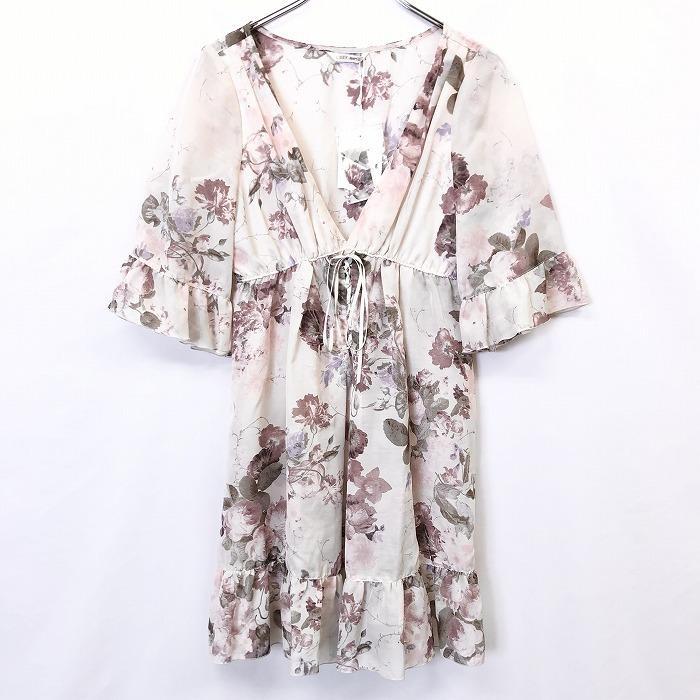 公式購入 激安 新品 L Est Rose レストローズ 2 レディース シフォン シャツ チュニック ワンピース 花柄 裏地無し Vネック ポリ100 ベージュピンク系 税込新品 Www Superavila Com