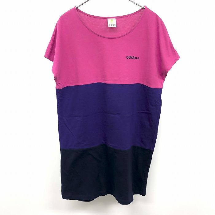 adidas NEO LABEL Tシャツチュニック ワンピース 裏地無し キモノスリーブ 綿100% L ピンク×パープル×ネイビー ×紫×紺 レディース | adidas neo