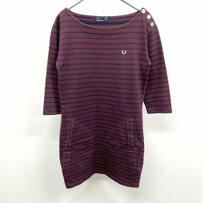 FRED PERRY／ピーコート（Ｌ）ネイビー　ダブルボタン　フレッドペリー 美品】FRED PERRY ウール ピーコート ストライプ ネイビー L
