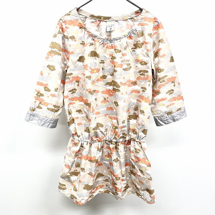 adidas NEO LABEL シャツ生地 チュニック7分袖 サファリ柄 動物柄 綿100% M オレンジ×黄×茶系×紺系×ベージュ×白 レディース | adidas neo