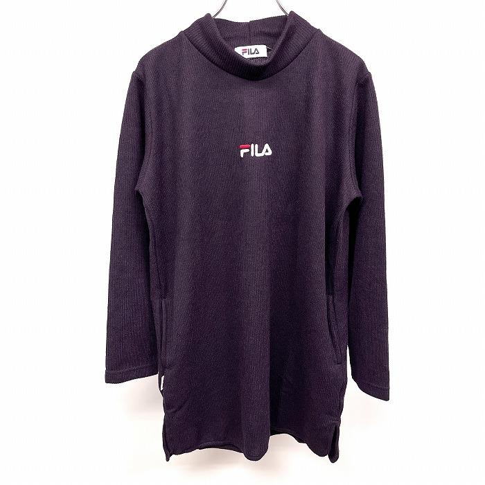 フィラ 【新品】FILA リブカットソーチュニック 長袖 モックネック ロゴ刺繍 ポリエステル×ポリウレタン M パープル 紫 レディース | FILA