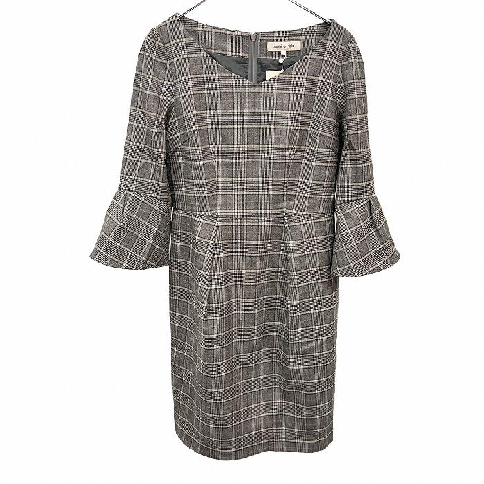 Apuweiser-riche ワンピース グレンチェック 7分袖 毛×レーヨン×リヨセルなど 1 杢グレー 杢グレー×ベージュ×紺 レディース