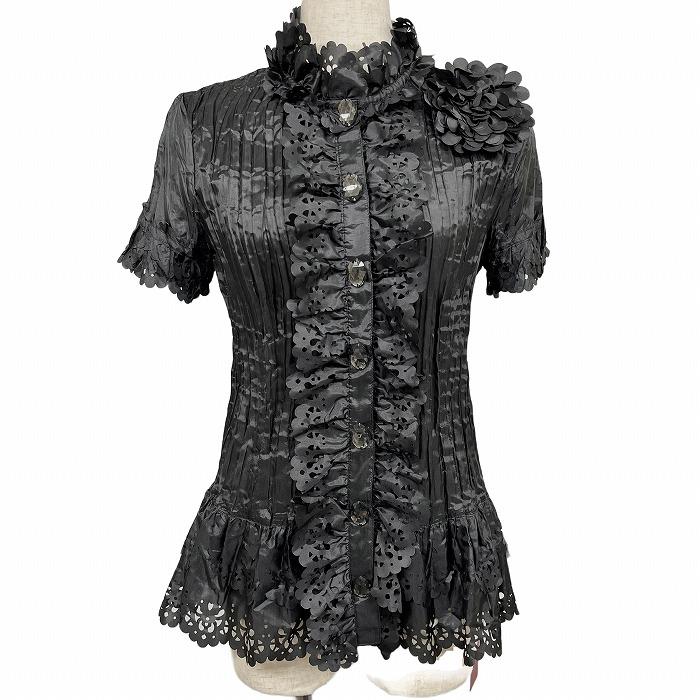 NOKO OHNO ノコオーノ プリーツ お花 ジャケット 40 黒 NOKO OHNO（ノコオーノ） #anc ジャケット 40 黒 ラメ ポケット 花