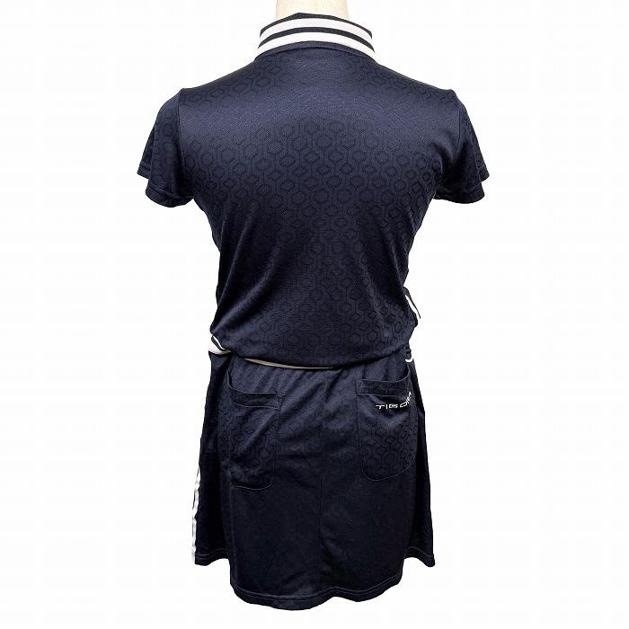 ティゴラ TIGORA ゴルフ ポロワンピース ウエスト紐 裏地無し 半袖 英字ロゴプリント Dリング ポリ100% M ネイビー 紺×白 レディース | TIGORA | 02