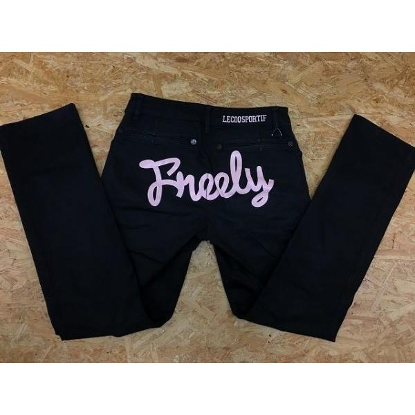 le coq sportif ルコックスポルティフ 若干テーパード ストレッチ パンツ両面ロゴ入り プリント 刺繍 サイズ7 黒×薄ピンク レディース | le coq sportif | 08