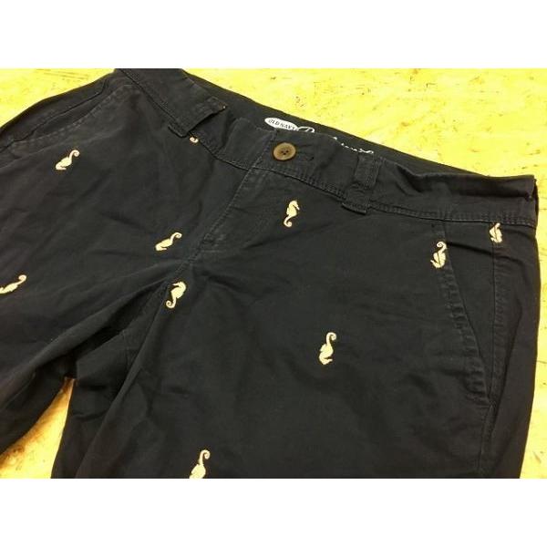OLD NAVY オールドネイビー 綿×ポリウレタン テーパード 総柄 タツノオトシゴ パンツ ジップフライ サイズ160cm 紺×オレンジ レディース | OLD NAVY | 02