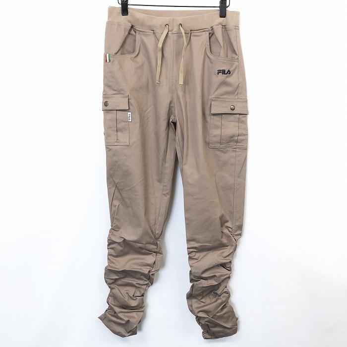 【新品】FILA フィラ L レディース(メンズ？) カーゴパンツ テーパード ウエストにゴムと紐 ストレッチ 裾ギャザー ココアブラウン系 | FILA