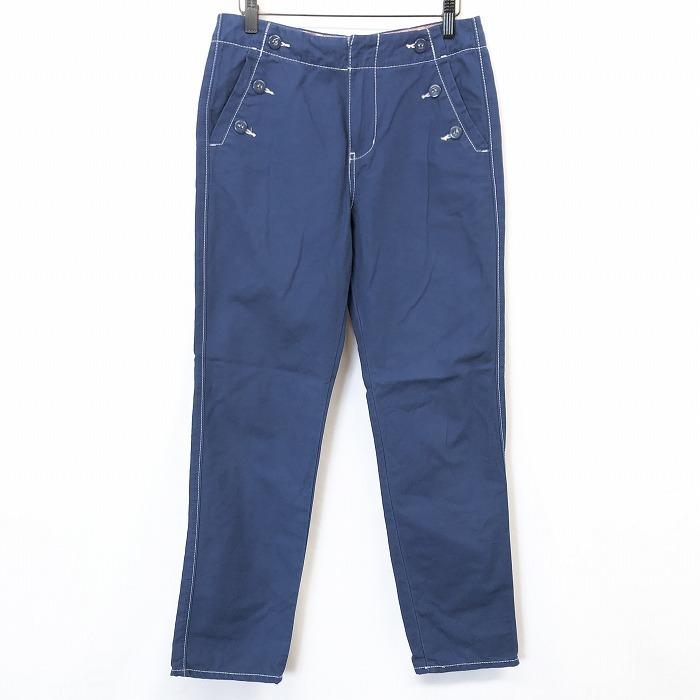 キャメルロード Camel Road パンツ テーパード 表地は無地 ウエスト内側とポケット生地が花柄 綿100% 61-89 ブルー系 青系 レディース 女性 | キャメルロード