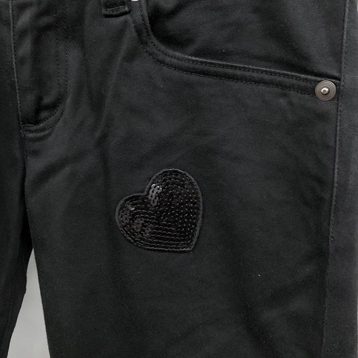 カッパ KAPPA スキニーパンツ ハートのスパンコールワッペン 少しストレッチ ロゴ刺繍 綿×ポリウレタン S 7 ブラック 黒 レディース 女性 | Kappa | 01