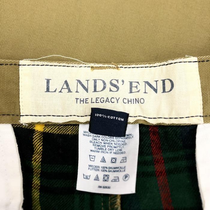 ランズエンド LANDS END チノパンツ 2タック チェック柄の微起毛裏地