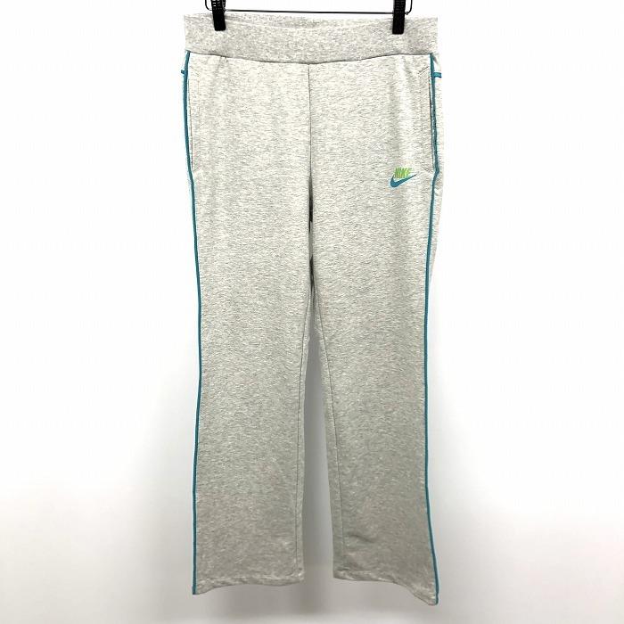 NIKE 若干薄手 スウェット フレアパンツ 裏毛 綿×ポリエステル×ポリウレタン M ヘザーグレー×エメラルドグリーン 杢グレー レディース | NIKE