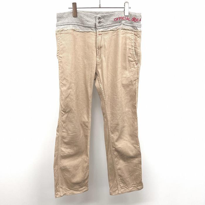 RealBvoice - 32 メンズ チノパンツ ウエストにゴムと紐 ストレッチ ロゴ 刺繍 ワッペン ブラウンベージュ系×ヘザーグレー ベージュ系 | RealBvoice