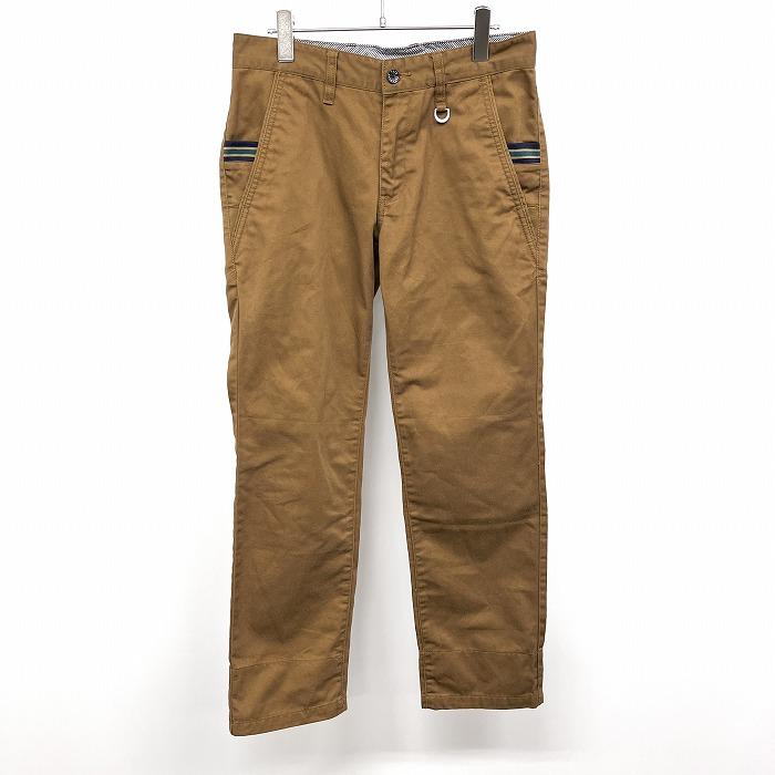 ザ・ショップ ティーケー ミクスパイス THE SHOP TK MIXPICE チノパンツ 裾にストライプ柄裏地 シンチバック ポリ×綿 M ブラウン メンズ | THE SHOP TK