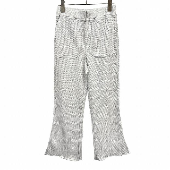 ワンウェイ one way ワッフル カットソー フレア ブーツカット パンツ ウエストゴム 無地 ポリ×綿 M ヘザーグレー レディース