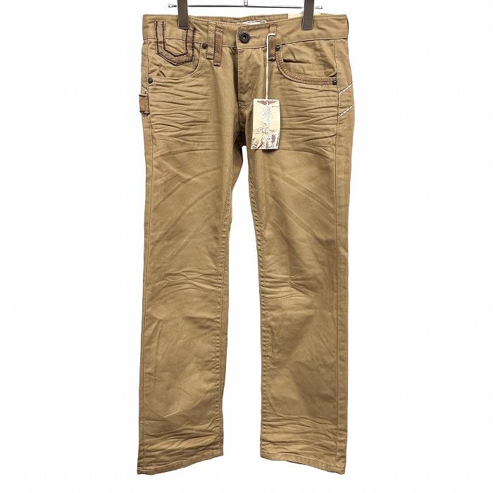 ロリータジーンズ 【新品】LOLITA JEANS チノパンツ USED加工 ストレート ジップフライ ロゴパッチ 綿100% 27 ブラウン 茶 レディース | LOLITA JEANS