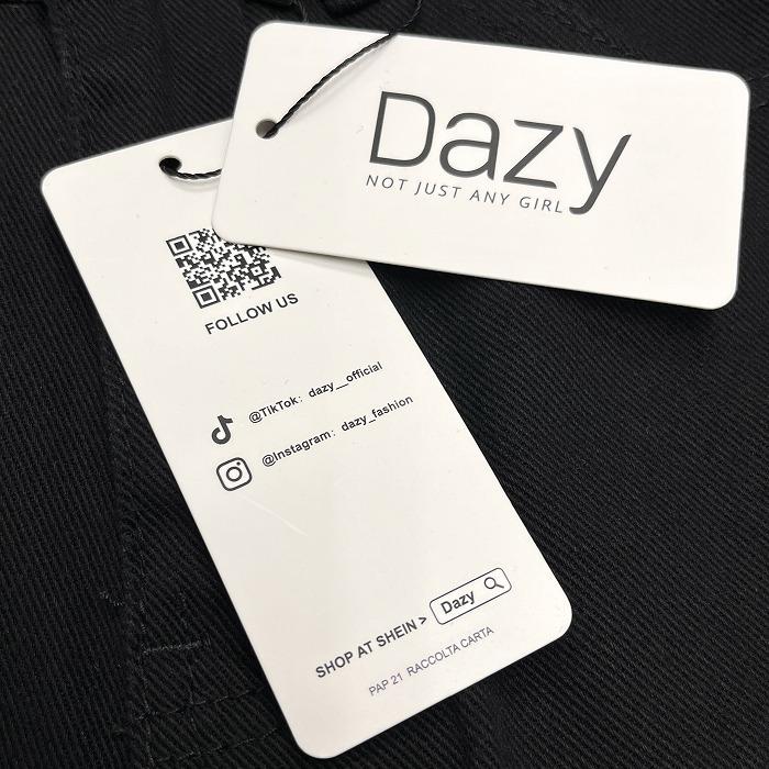 【新品】Dazy ワイドパンツ カラーデニム 裾タック テーパード 無地 ジップフライ 綿100% コットン100% M ブラック 黒 レディース |  | 03