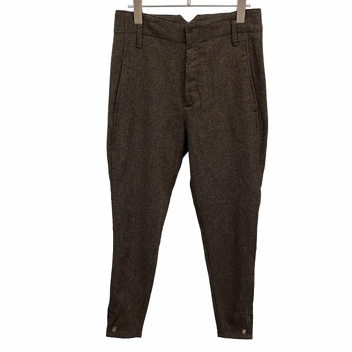 REIGN 起毛 スキニーパンツ ボタンフライ テーパード 裾ボタン 無地 ウール×ポリ(ラベル：牛革) 26 杢ブラウン メンズ(レディース？) | RAEN