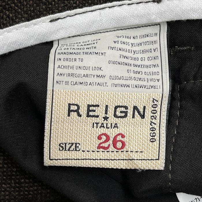 REIGN 起毛 スキニーパンツ ボタンフライ テーパード 裾ボタン 無地 ウール×ポリ(ラベル：牛革) 26 杢ブラウン メンズ(レディース？) | RAEN | 08