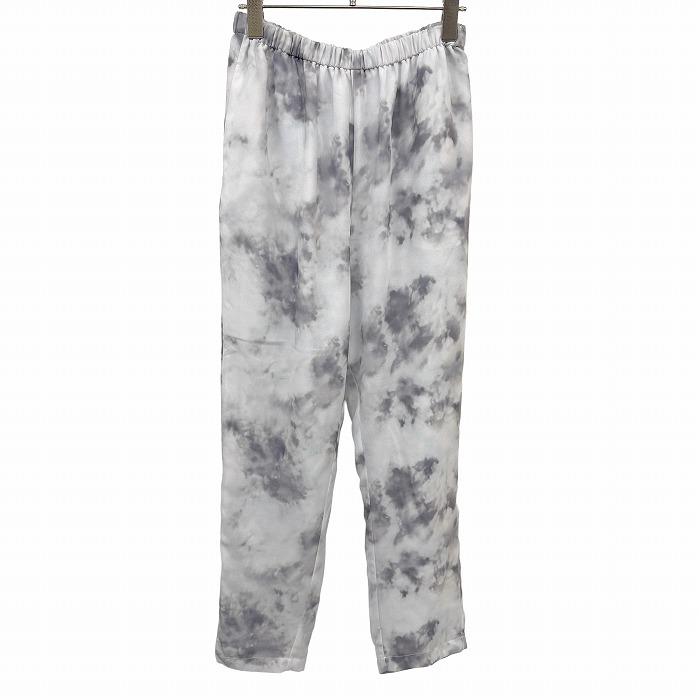 【新品/訳アリ】moment＋ 薄手 シフォン テーパードパンツ 裏地付き ポリ100% M グレー グレー×グレーネイビー×青系 レディース | moment+