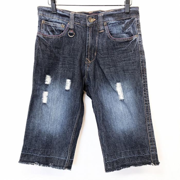 セマンティックデザイン semantic design ダメージジーンズ デニム ショートパンツ ハーフパンツ 裾カットオフ 綿100% S ブルー 青 メンズ | semantic design