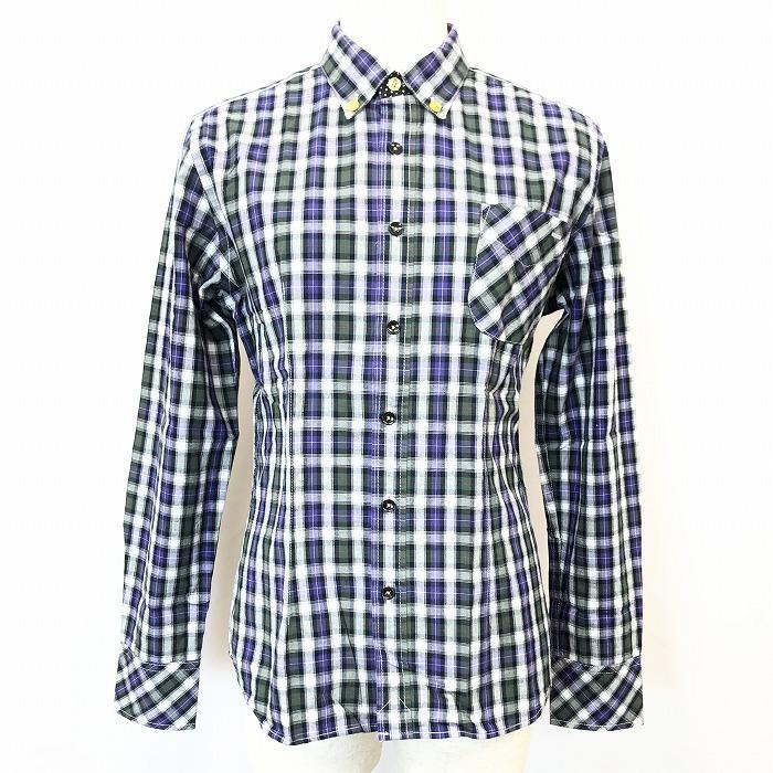 Here S ヒアーズ M レディース チェックシャツ 前立てと襟にドット柄 ボタン色黄色 フロントダーツ 長袖 綿100 紫 緑系 黒 白 グレー Sl Undo Rowa ヤフー店 通販 Yahoo ショッピング