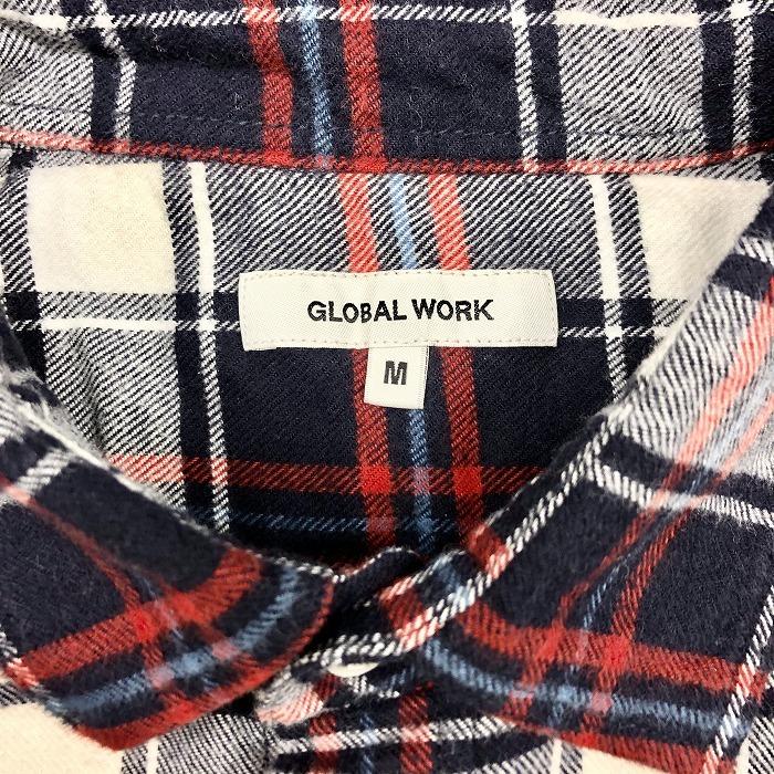 グローバルワーク GLOBAL WORK ネルシャツ ソフトネル 長袖 チェック柄 胸ポケット 起毛生地 綿100% コットン M 濃紺×青系×赤×白 メンズ｜undo-rowa｜03