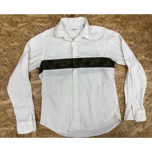 Global Work グローバルワーク Sサイズ メンズ シャツ 長袖 両面花柄のライン レギュラーカラー 綿100 ホワイト グリーンカーキ系 Sl Undo Rowa ヤフー店 通販 Yahoo ショッピング