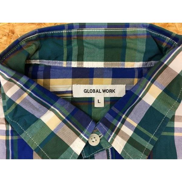 Global Work グローバルワーク Lサイズ メンズ 薄手 シャツ チェック柄 胸ポケット 半端袖 レギュラーカラー 綿100 緑 青 黄色 Sl053 Undo Rowa ヤフー店 通販 Yahoo ショッピング