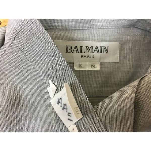BALMAIN バルマン サイズ不明 メンズ ドレスシャツ 無地 胸ポケット付き レギュラーカラー ラウンドカフス 長袖 グレー 灰色｜undo-rowa｜02