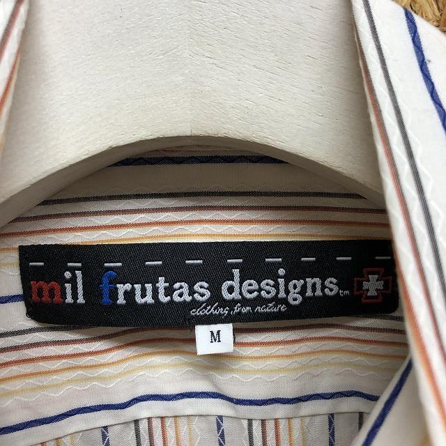 mil frutas designs バーンストーマー Mサイズ メンズ シャツ 胸に鳥の刺繍 マルチストライプ 長袖 綿100% オフホワイト×青×茶系など | アダプト | 01