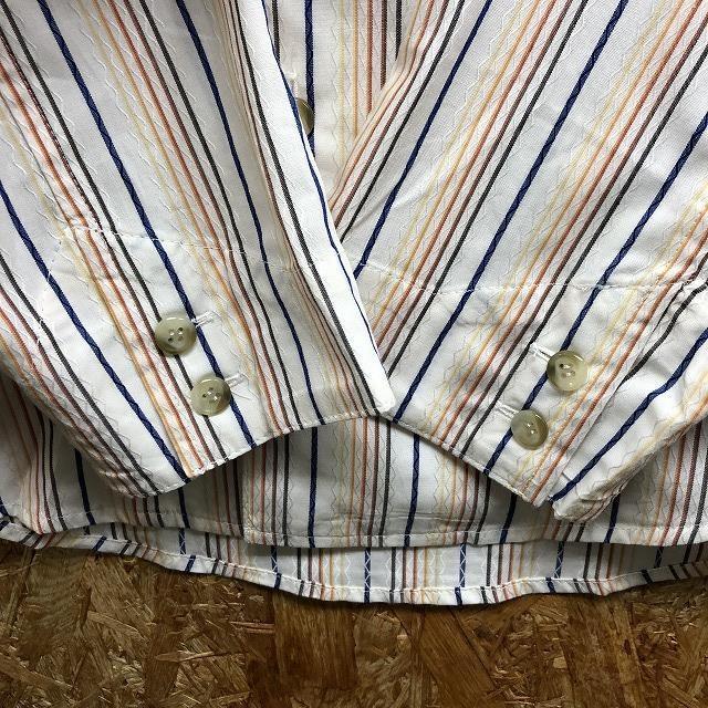 mil frutas designs バーンストーマー Mサイズ メンズ シャツ 胸に鳥の刺繍 マルチストライプ 長袖 綿100% オフホワイト×青×茶系など | アダプト | 06