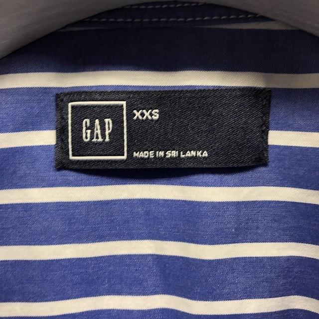 GAP ギャップ XXS レディース 若干薄手 シャツ ストライプ柄 胸ポケット レギュラーカラー 長袖 綿100% ブルー×ホワイト×サーモンピンク｜undo-rowa｜02