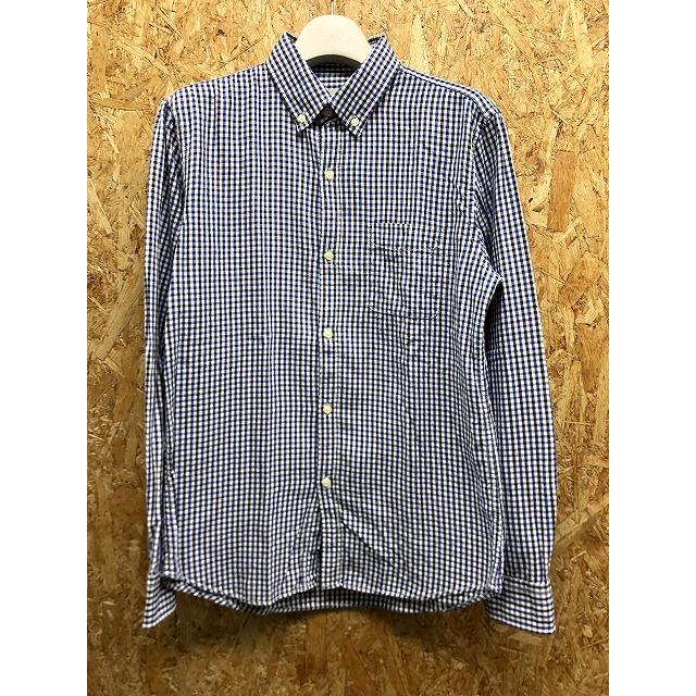 Global Work グローバルワーク M メンズ シャツ エプロンチェック柄 ボタンダウン 胸ポケット付き 長袖 綿100 ブルー ネイビー ホワイト Sl Undo Rowa ヤフー店 通販 Yahoo ショッピング